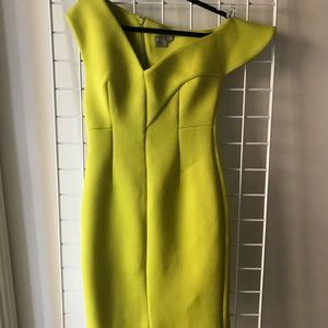 Chartreuse off shoulder bodycon (fitted) midi